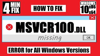 How To Fix The program cant start because MSVCR100dll is Missing Error Windows 10 64Bit32bit [upl. by Zednanref268]