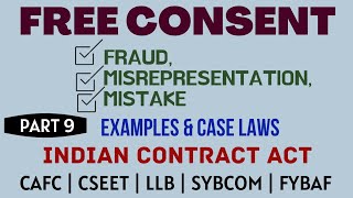 Fraud  Misrepresentation  Mistake  Free Consent  Indian Contract Act  Caselaws  Example [upl. by Yebba]