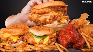 ASMR MUKBANG  KFC BURGERS 🍔 CHICKEN 🍗 FRENCH FRIES 🍟 EATING 햄버거 양념치킨 감자튀김 소스 퐁당 먹방 [upl. by Bluh867]