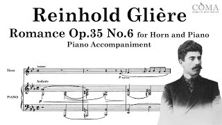 R Gliere four piece for horn and piano Op35 No6 Romance Accompaniment [upl. by Almita]