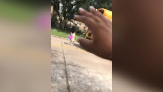 Car nearly hits hit child getting off school bus [upl. by Lyle686]