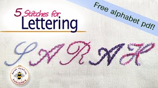 FIVE stitches for embroidered lettering tutorial [upl. by Latrena]