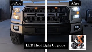 2016 Ford F150 LED HeadLight Bulb Conversion Before amp After [upl. by Ahtnamys567]