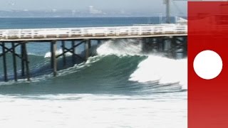 Spotted Highest waves in 15 years break on beach in California Hurricane Mary [upl. by Cappello]